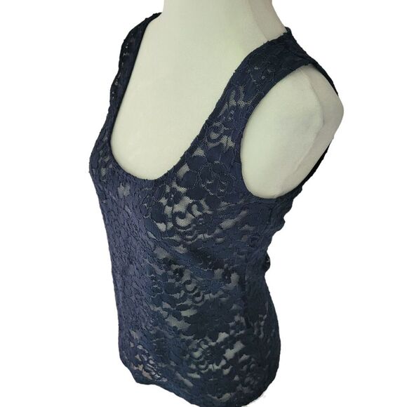 BCBGMAXAZRIA  Irini Navy Blue Lace Tank Top Shirt Sleeveless Small - Picture 2 of 9